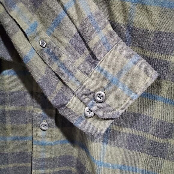 Eddie Bauer Shirt Mens Long Sleeve Heavy Button Front Green Plaid Flannel Sz L - Picture 9 of 11